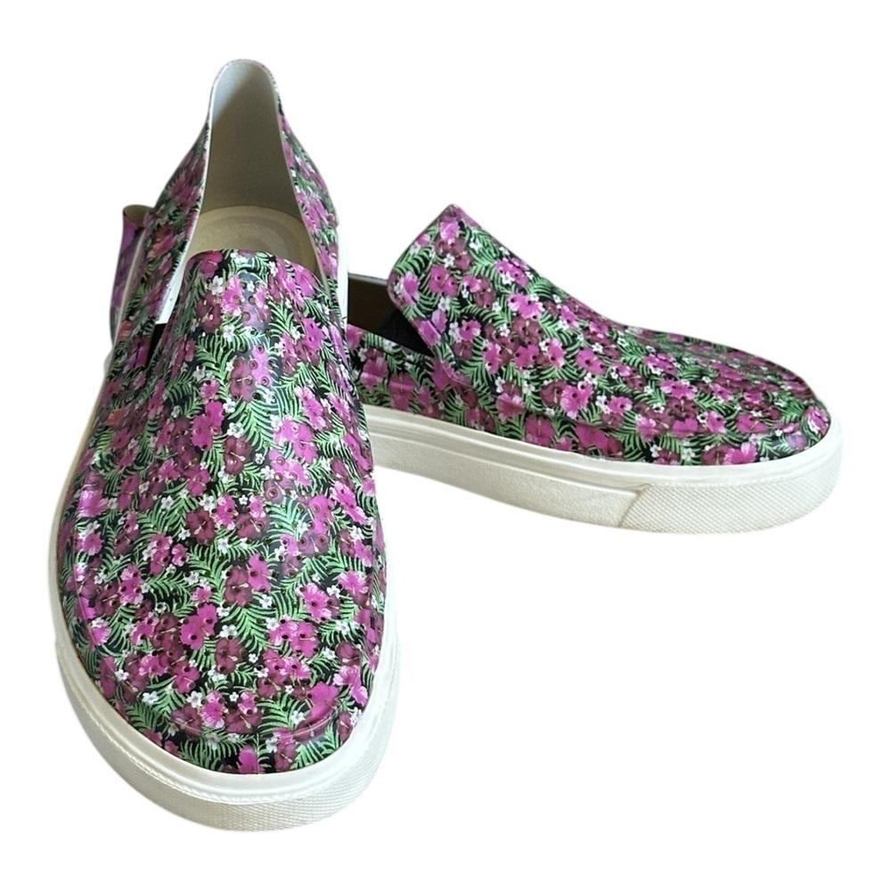 Crocs Slip On Sneakers 10 Pink & Green Floral Print Citaline Roka Comfort Shoes